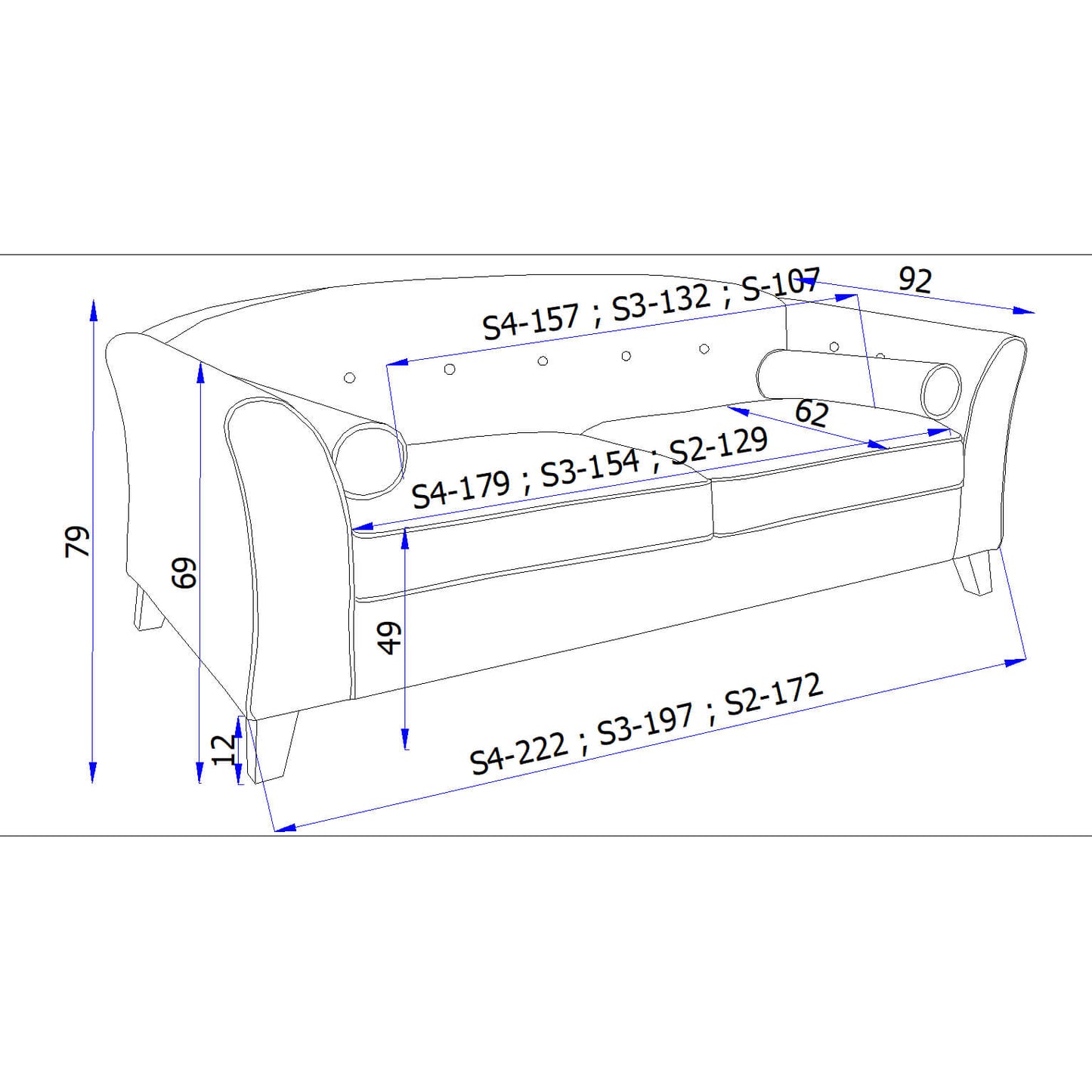 Sicily 3 Seater Fabric Sofa